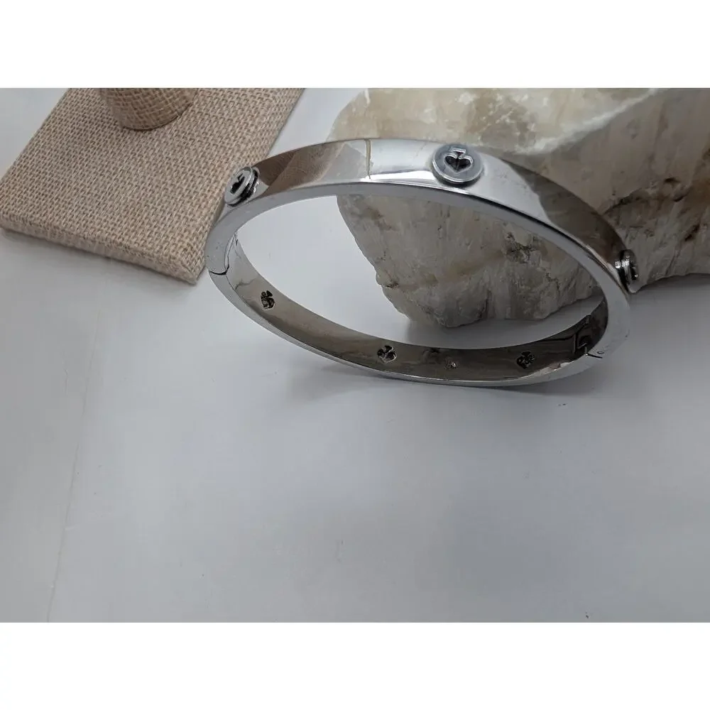 Kate Spade New York Silver Tone Spade Logo Hinged Bangle Bracelet Fashion - Picture 3 of 7